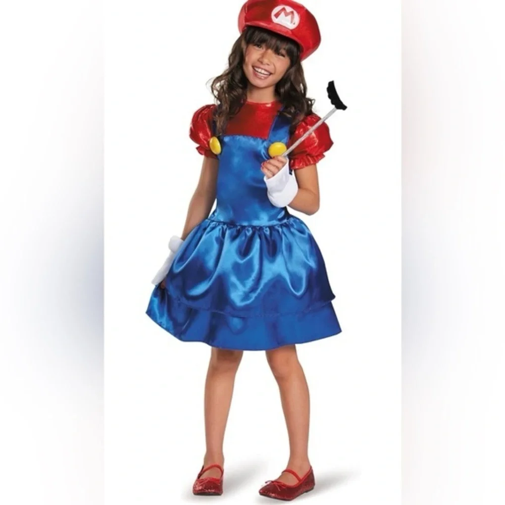 Mario Plumber Girls CostumeBlue and Red Princess Costume Dress mustache
